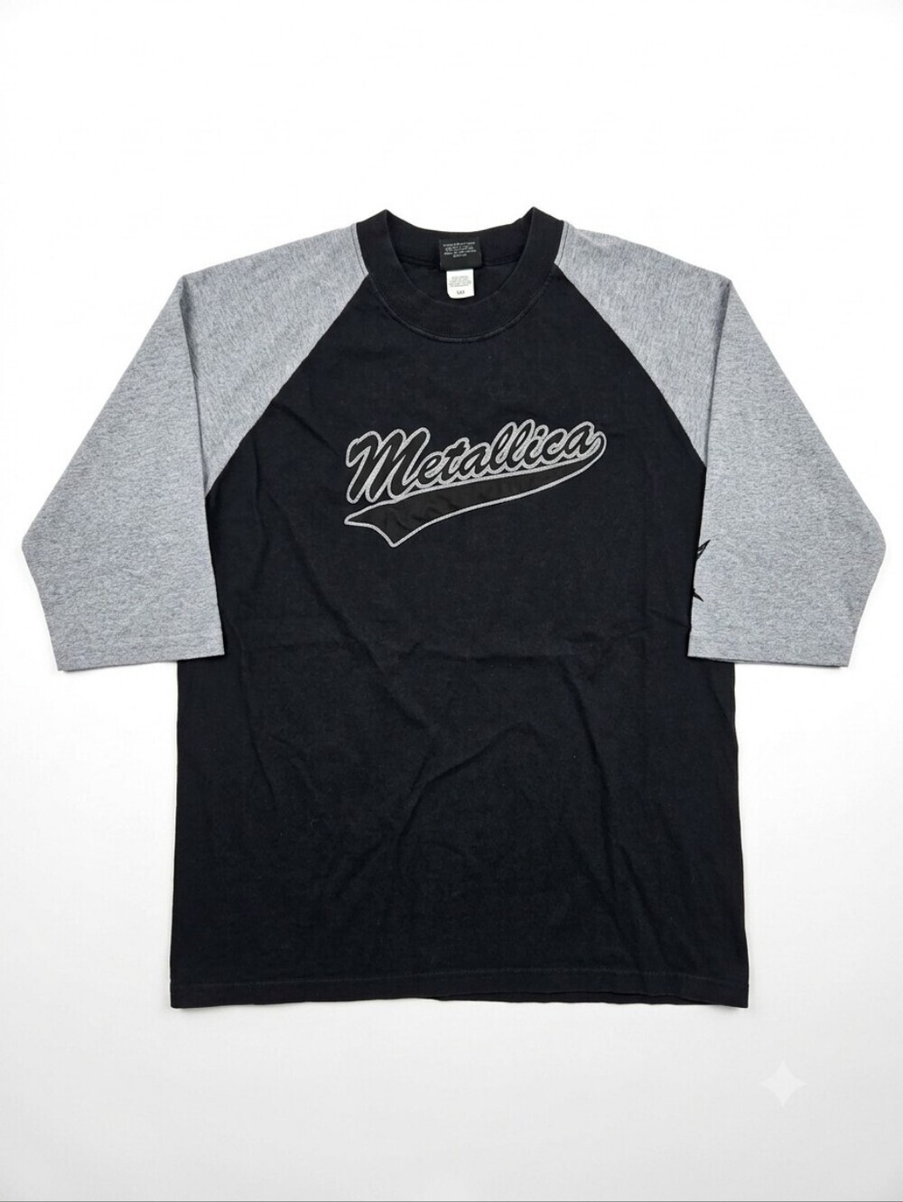 Vintage 90s Metallica Baseball Raglan T Shirt Giant Tag XL Embroidered Script Lo